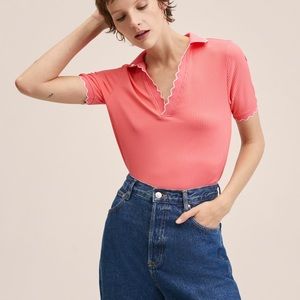 MANGO Ribbed knit polo shirt Small NWT